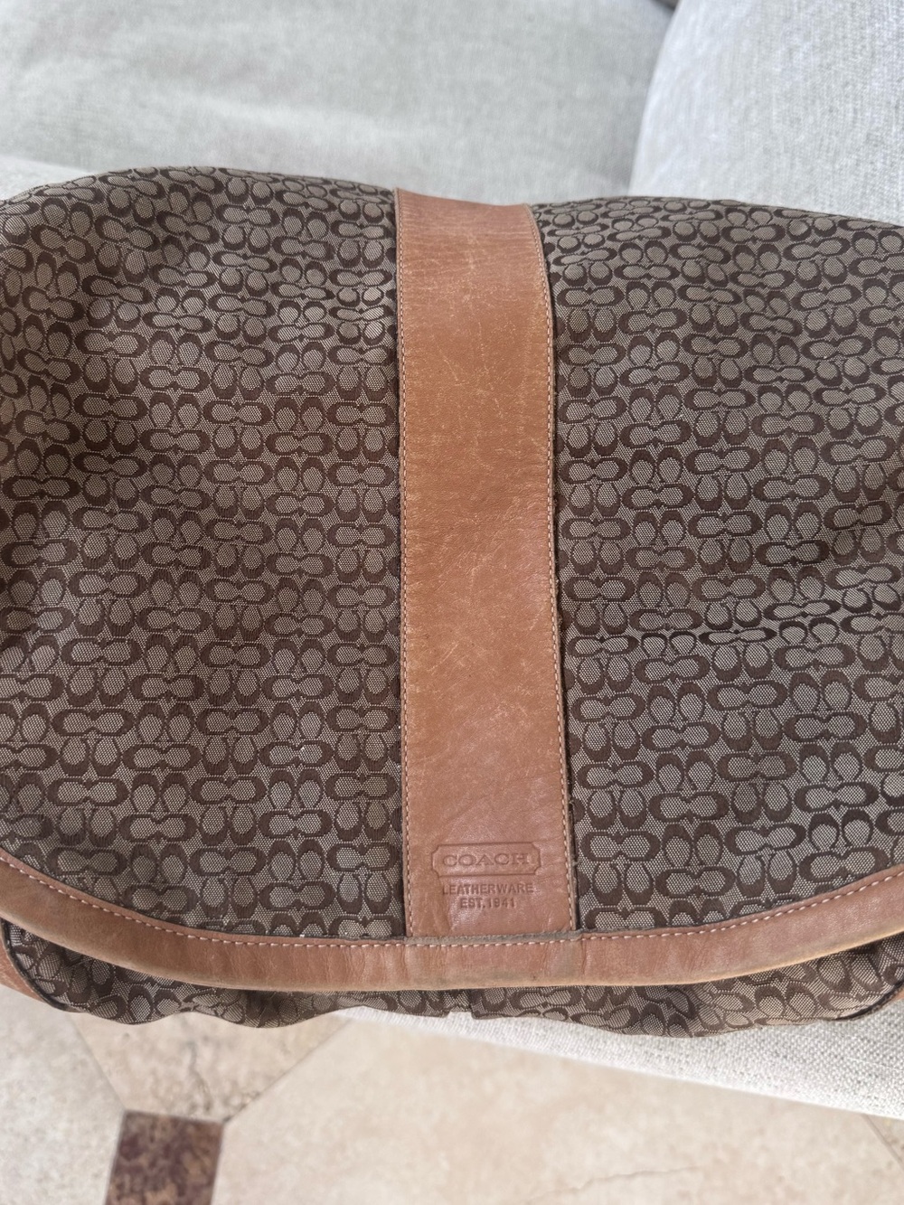 Coach Brown Logo Canvas and Tan Leather Messenger Bag